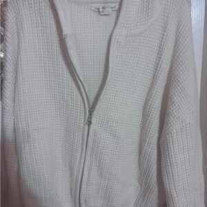Cream Waffle-Knit Zip Sweater